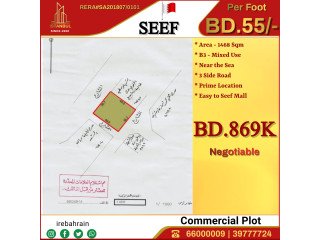 B3 Land for sale in Seef , 3 side road and sea view