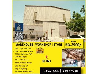 Warehouse | workshop | factory for rent in Sitra ( 1762 Sqm ) BD.2900/- per month .