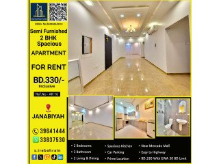 2 BHK Semi furnished Spacious Apartment for Rent in Janabiyah BD.330/- With EWA