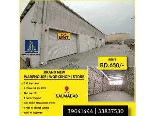 Warehouse / Workshop / store (135 Sqm ) for rent in Salmanbad BD.650/- only