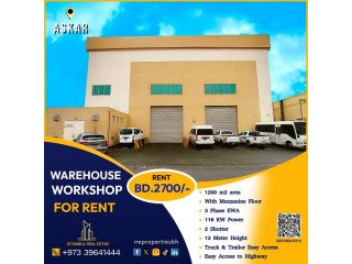 Warehouse (1200 m2 ) for rent in Asker-Ras zuwayed BD.2700/-